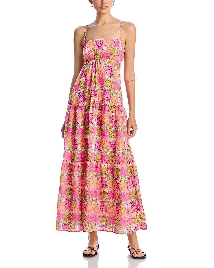 green pink maxi dress Pink Green Wall Splash Gathered Maxi Dress XL-XXXL