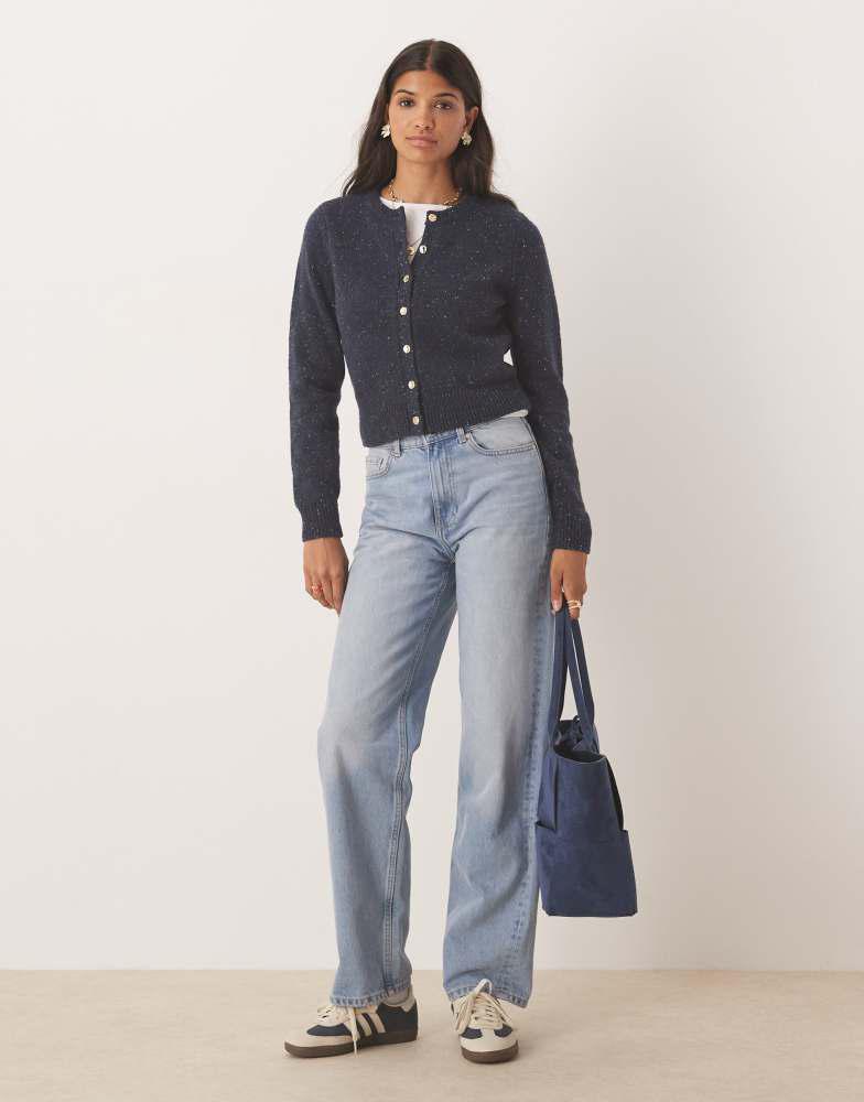 Abercrombie & Fitch micro cardigan with gold buttons in navy – On