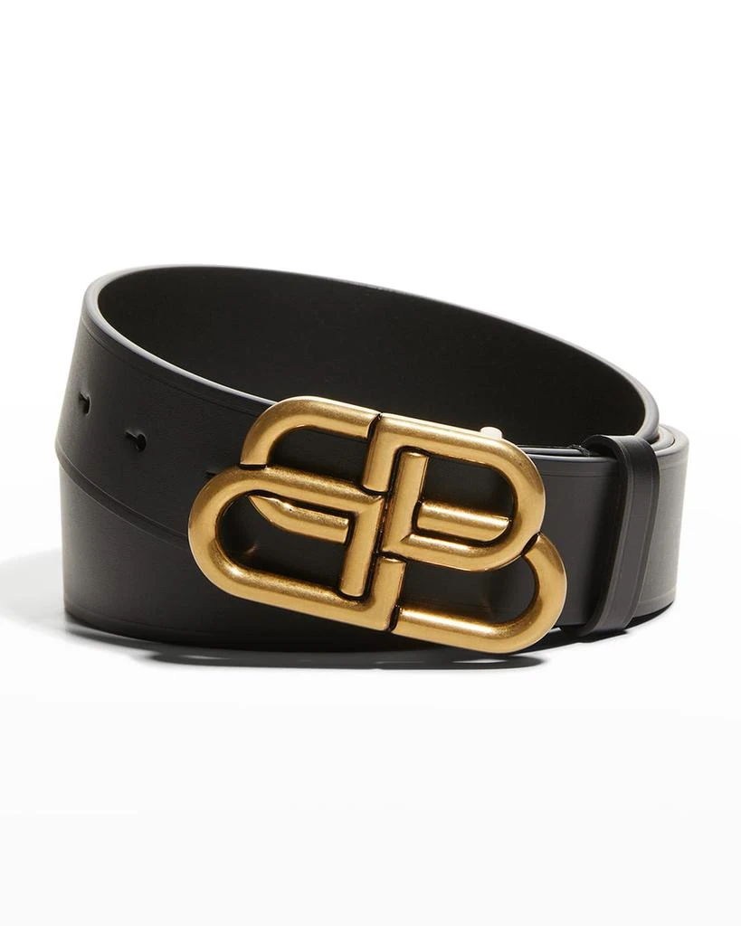 Balenciaga Men's BB-Buckle Leather Belt 1