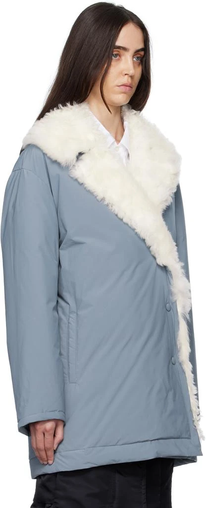Yves Salomon SSENSE Exclusive Blue Single-Breasted Shearling Down Coat 2