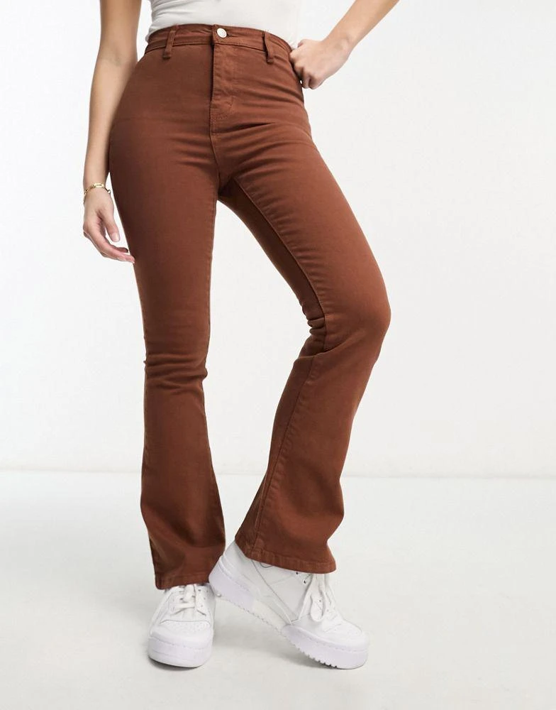 Don't Think Twice DTT Petite Bianca high waisted wide leg disco jeans in chocolate 5