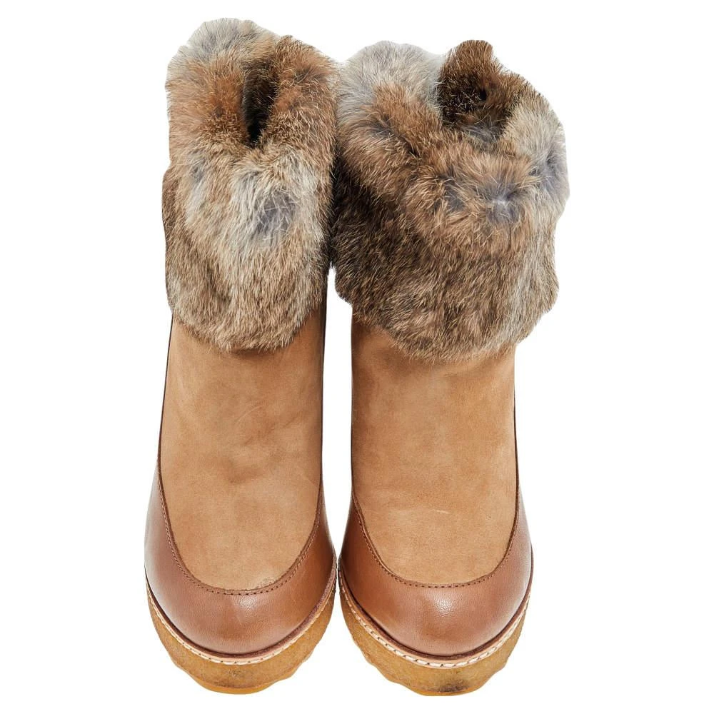 Tory Burch Tory Burch Tan Leather, Suede And Fur Wedge Ankle Boots Size 37 3