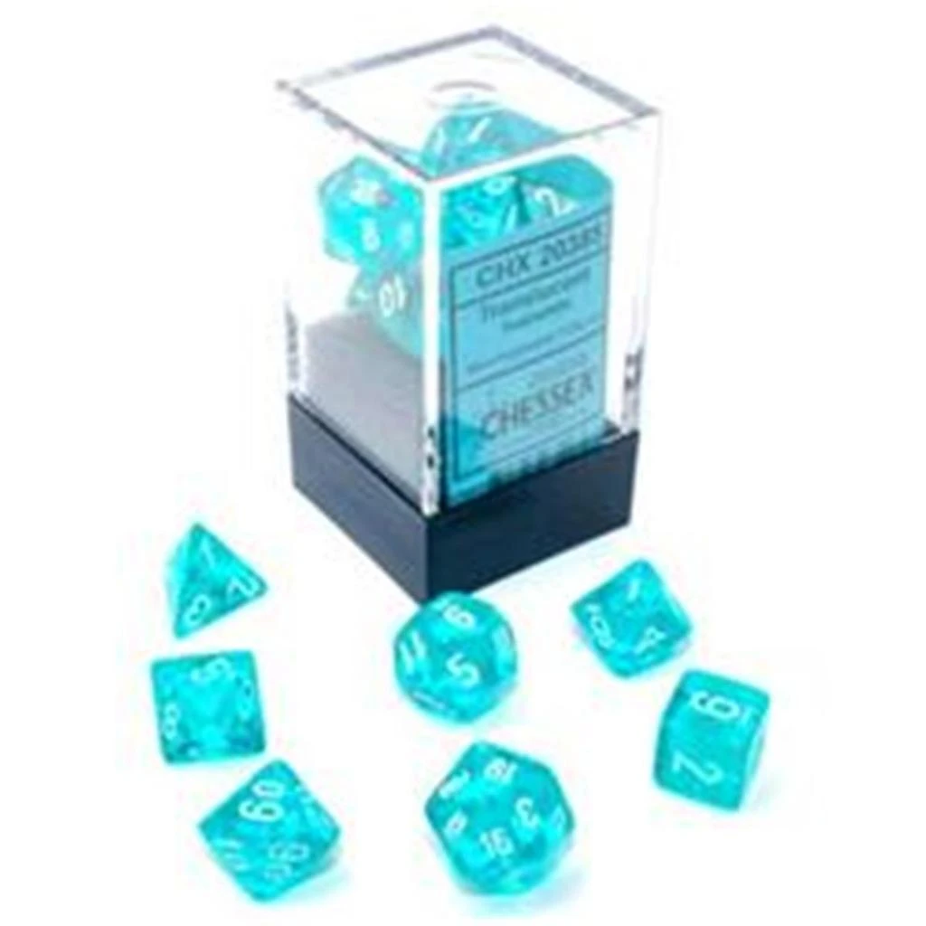 Chessex Cube Mini Translucent Dice Teal & White - Set of 7 1
