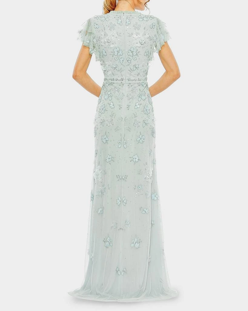 Mac Duggal Flutter-Sleeve Beaded Applique Gown 3