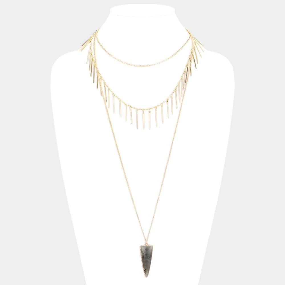 FASHNZFAB Layered Natural Stone Pendant Necklace