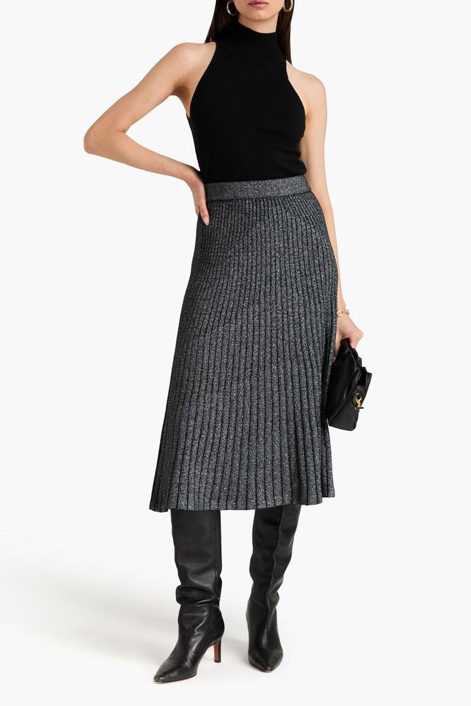 N.PEAL Metallic ribbed cashmere-blend midi skirt