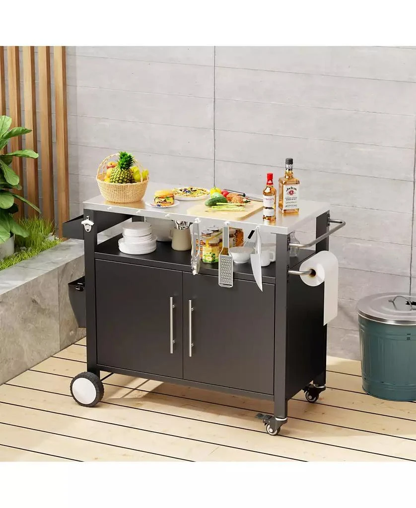 Streamdale Furniture Streamdale Outdoor Grill Cart, Storage, Hooks, Spice Rack - Black