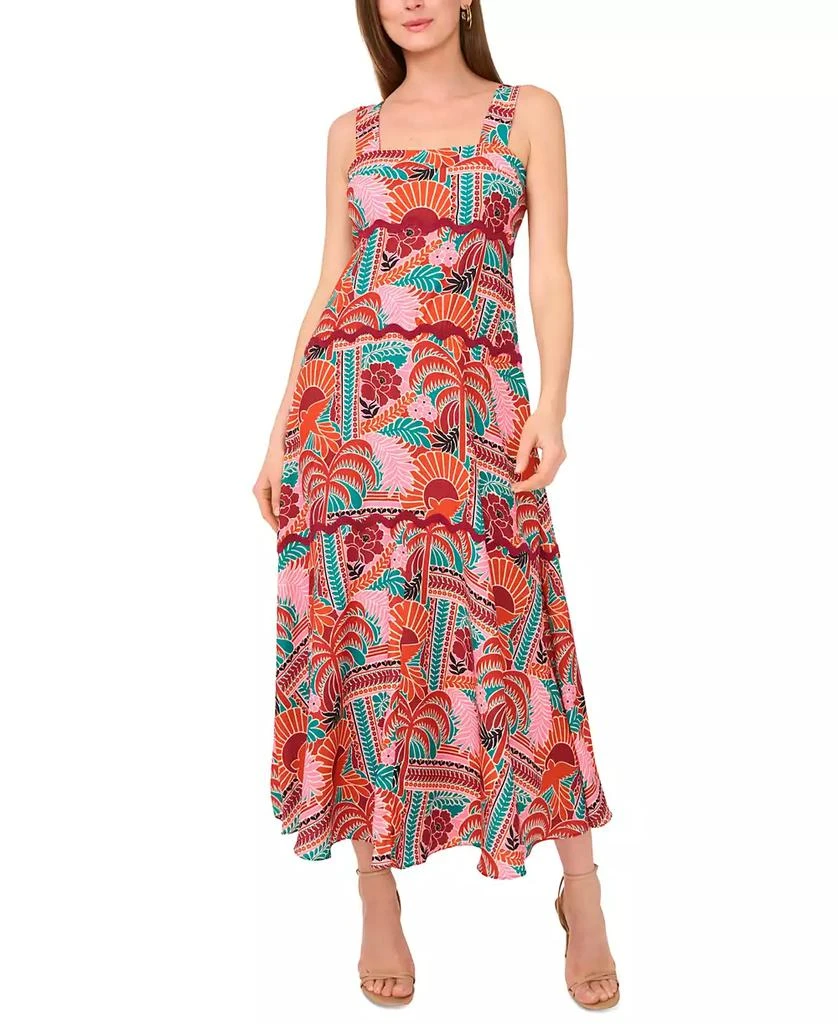 Vince Camuto Women's Embroidered-Trim Square-Neck Smocked-Back Sleeveless Maxi Dress 1