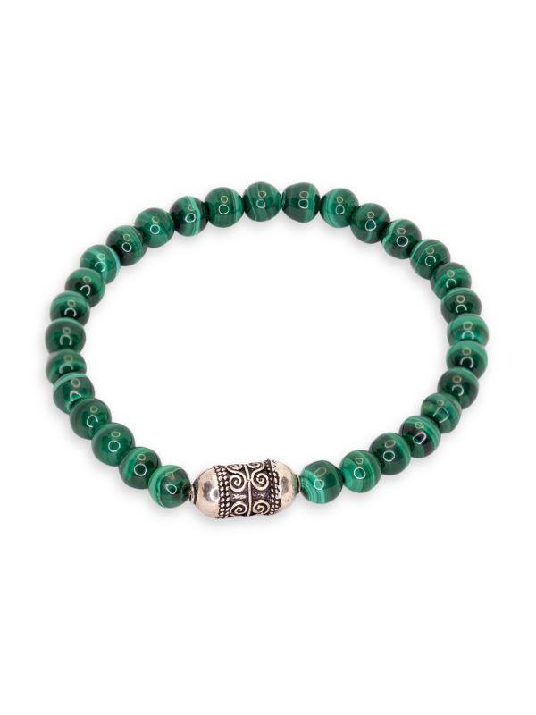 Jean Claude Dell Arte 925 Sterling Silver & Natural Malachite Beaded Bracelet