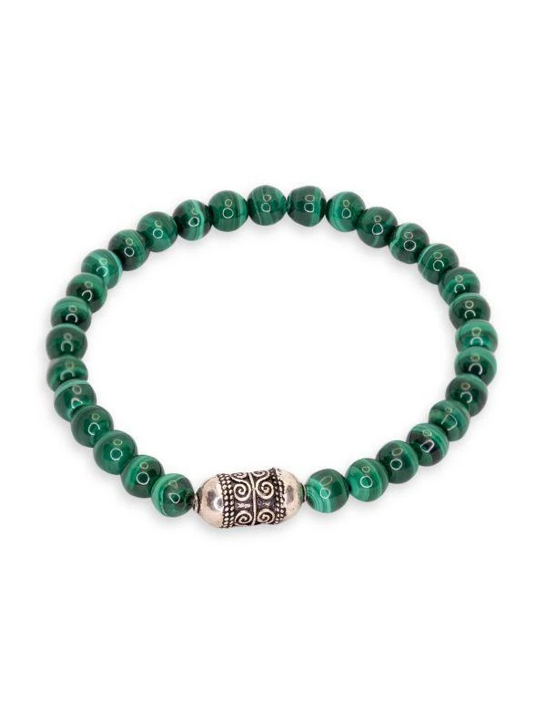 Jean Claude Dell Arte 925 Sterling Silver & Natural Malachite Beaded Bracelet 1