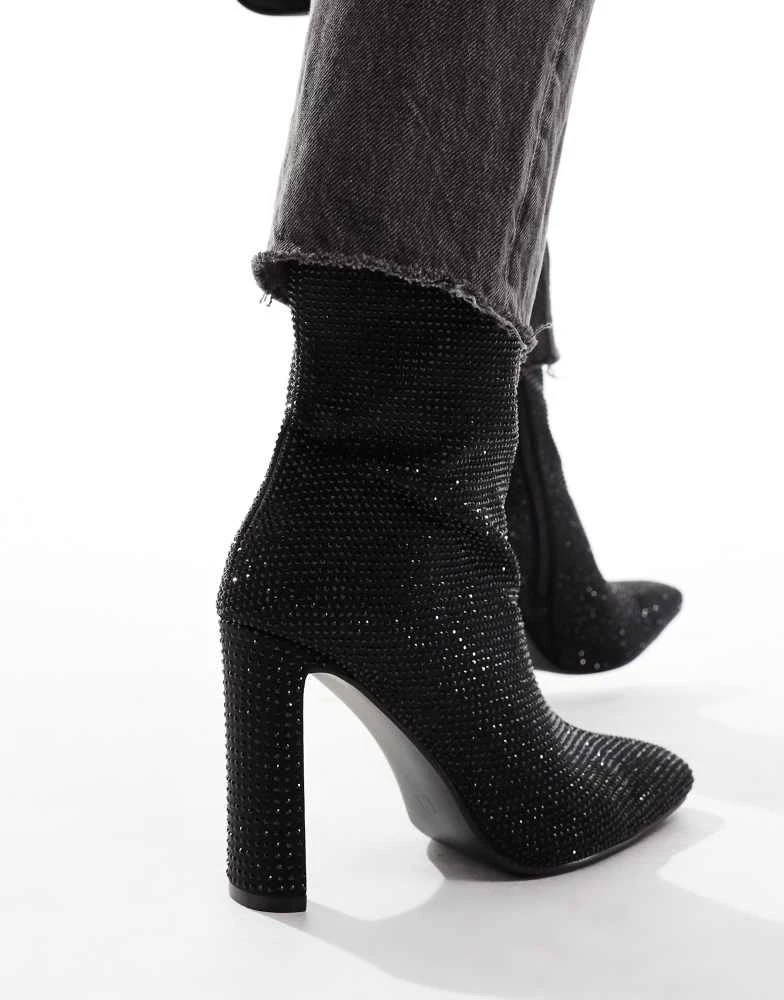 Glamorous Glamorous heeled ankle boots in black embellished 3