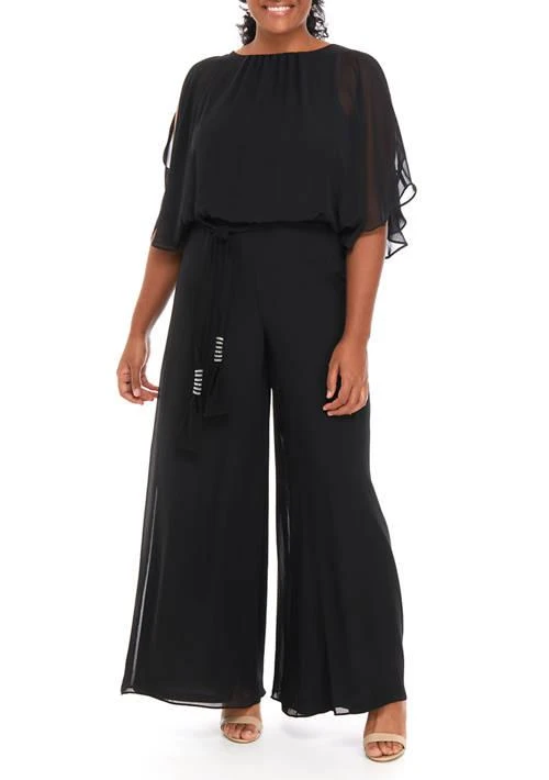 MSK Womens Split Sleeve Tie Waist Jumpsuit 1