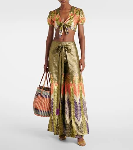 Valentino VLogo leather-trimmed raffia tote bag 5