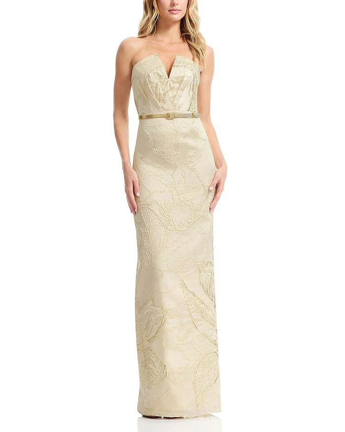 dress the population anabel sweetheart embroidered gown Strapless Sweetheart Long Prom Dress with Flowers Lemon / 14 main image 0