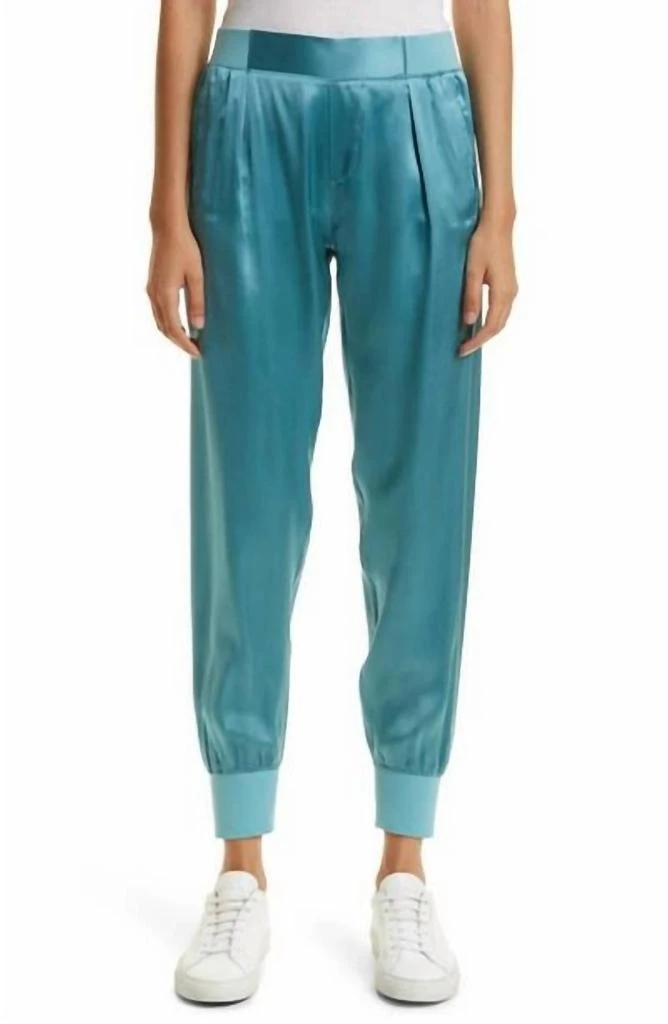 ATM Women's Pleated Front Silk Jogger Pants In Blue 1