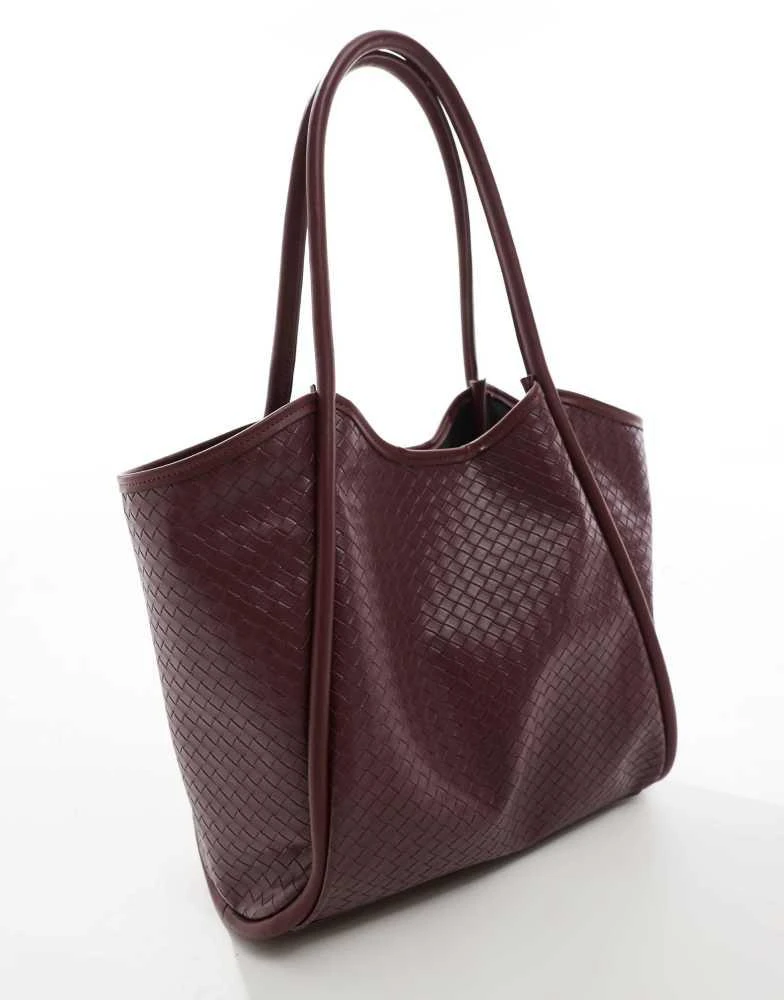 ASOS ASOS DESIGN weave tubular tote bag in burgundy 2
