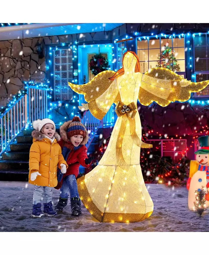 Costway 5.2 FT Lighted Angel with Halo & Bow Zip Ties & Ground Stakes 180 LED Lights 8