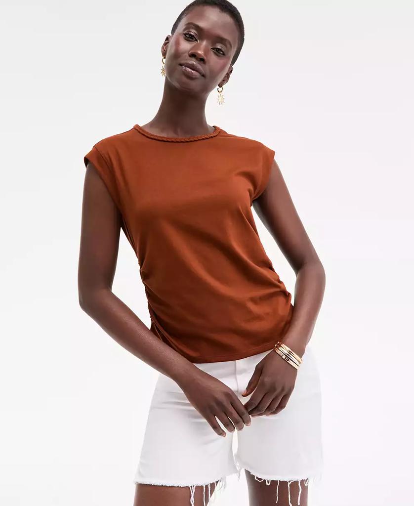 On 34th Women's Braided-Neck Crewneck T-Shirt, Exclusively at Macy's