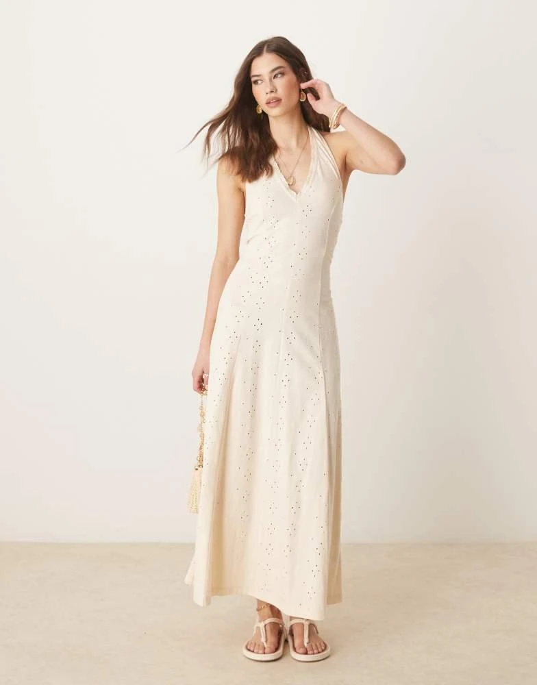 ASOS DESIGN broderie halter midi dress in stone  On Sale Now with Up to  16% Off | Discover Exclusive Deals & Savings at BeyondStyle  Authentic ASOS  Home|women with Limited-Time Discounts,