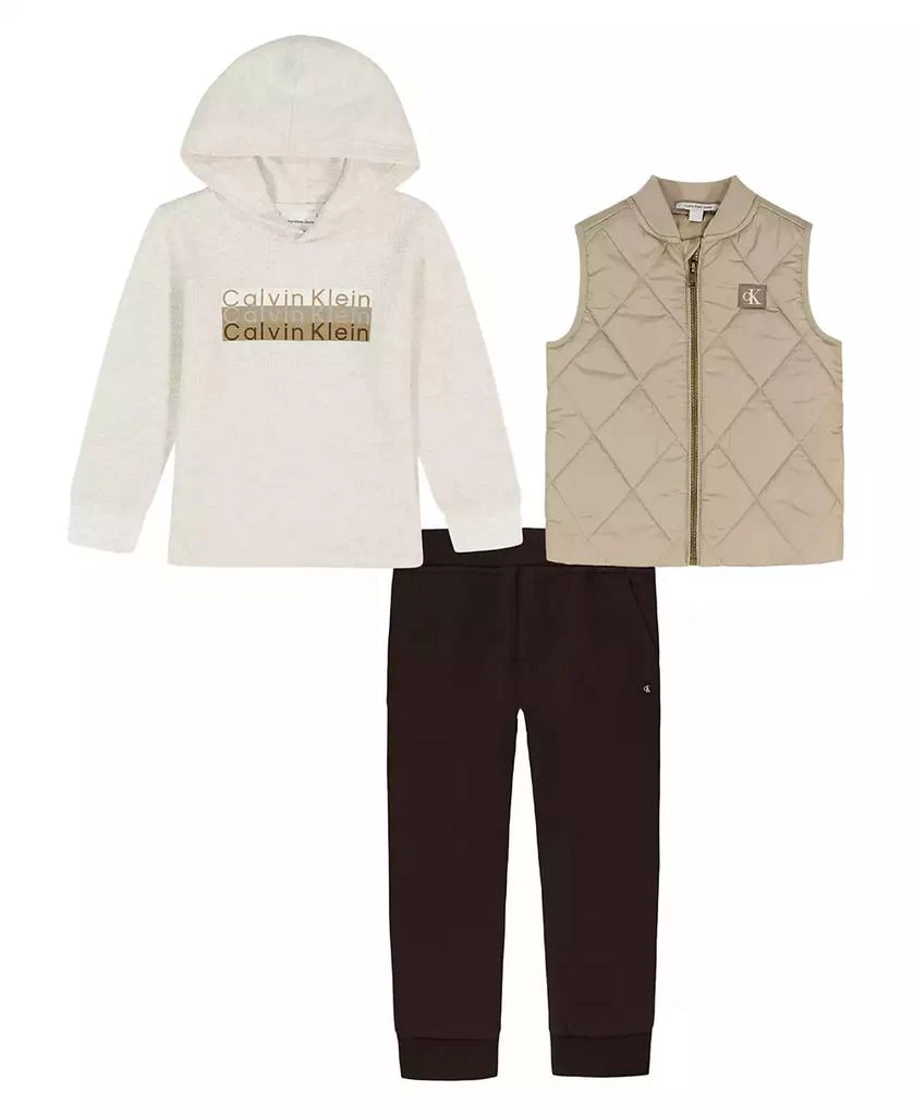 Calvin Klein Boys
 2T-7 Full-Zip Vest, Hoodie and Joggers, 3-Piece Set