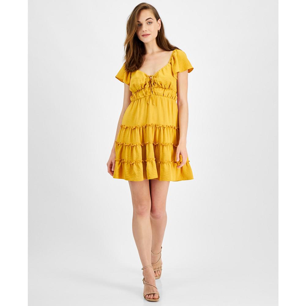 City Studios Juniors' Flutter-Sleeve Tiered Mini Dress