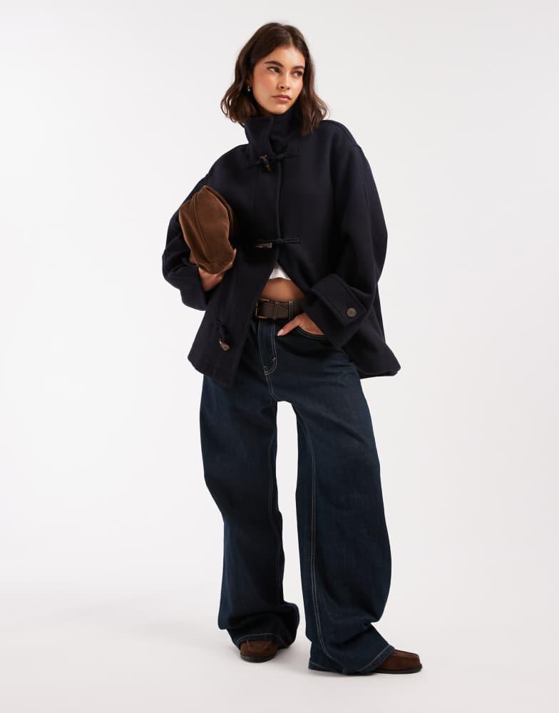 ASOS ASOS DESIGN brushed funnel neck coat with toggle detail in