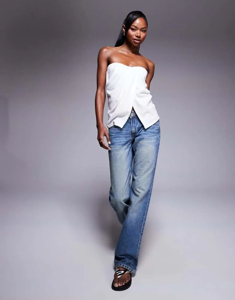 ASOS ASOS DESIGN drape detail split front bandeau top in ivory 2