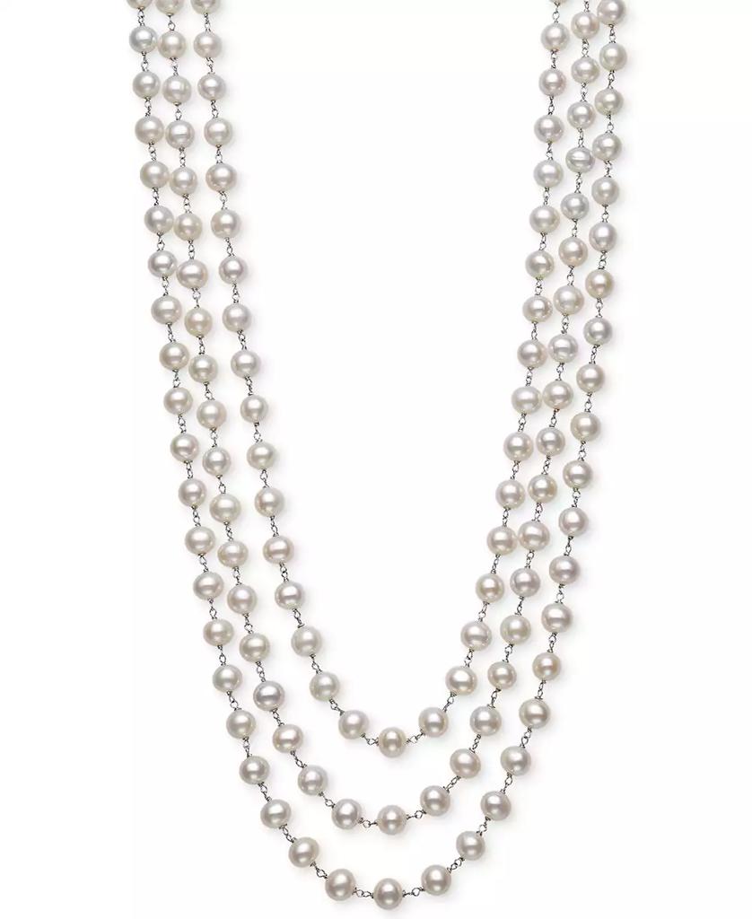 Belle de Mer Cultured Freshwater Pearl (7mm) Triple Strand 18" Statement Necklace in Sterling Silver