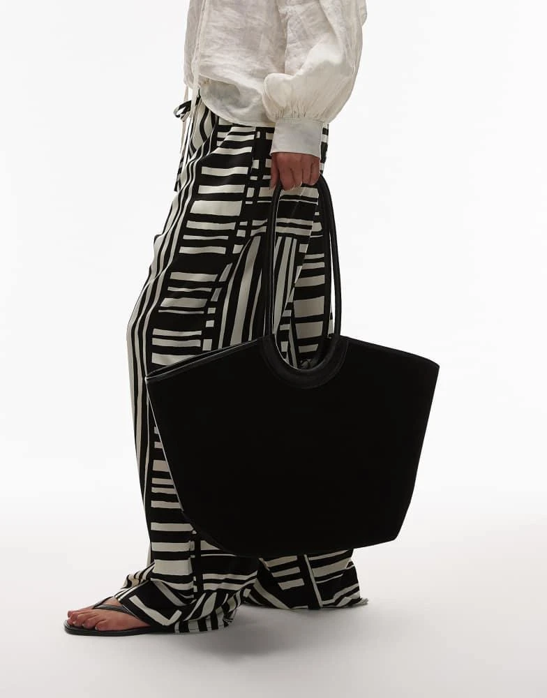 & Other Stories & Other Stories real leather oversized two handle suede tote in black 3