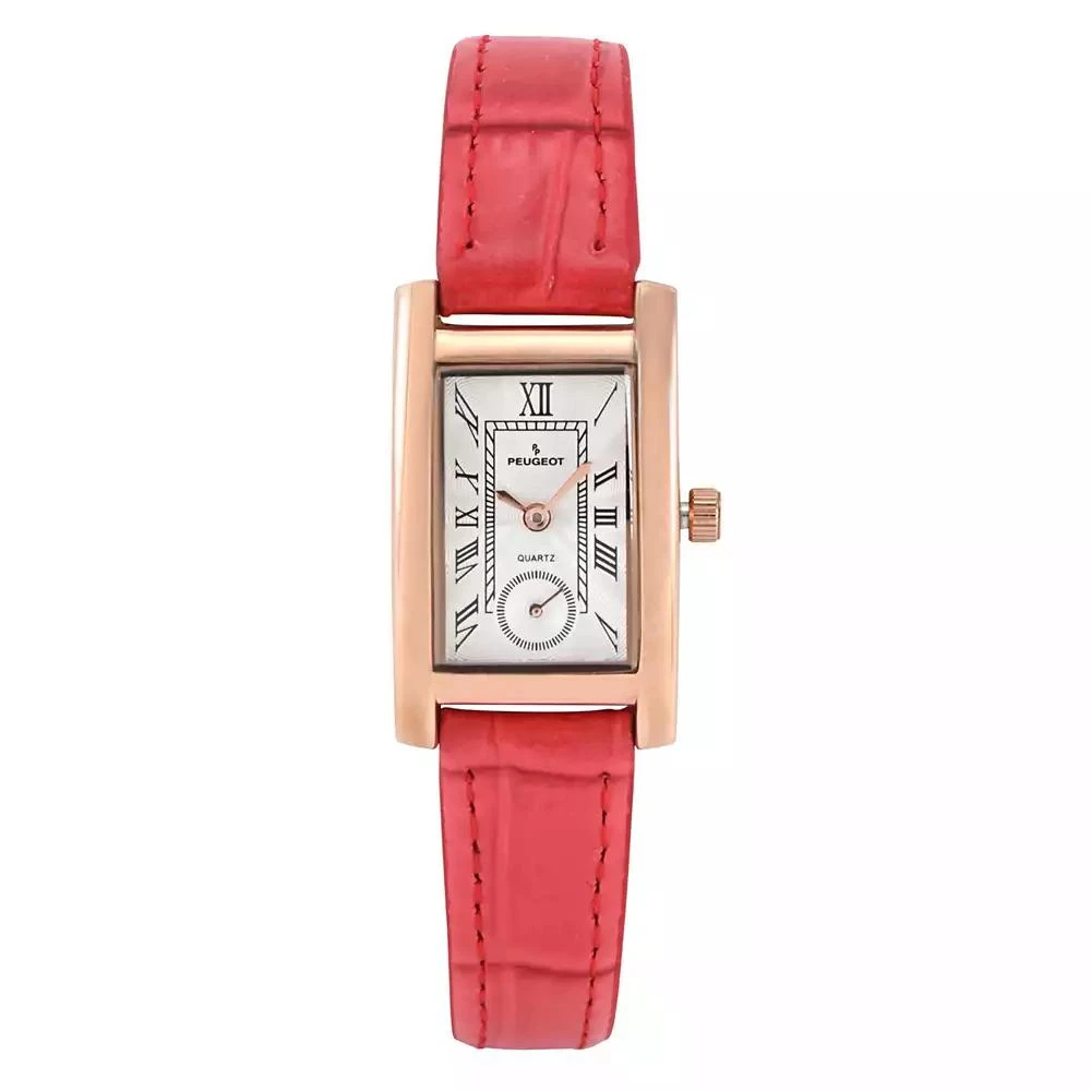Peugeot Women
s Contour Tank Shape Case Red Watch with Roman Numerals