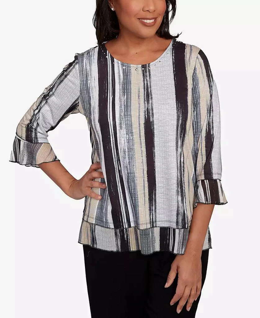 Alfred Dunner Women's Santa Barbara Etched Stripe Bell Sleeve Top 1