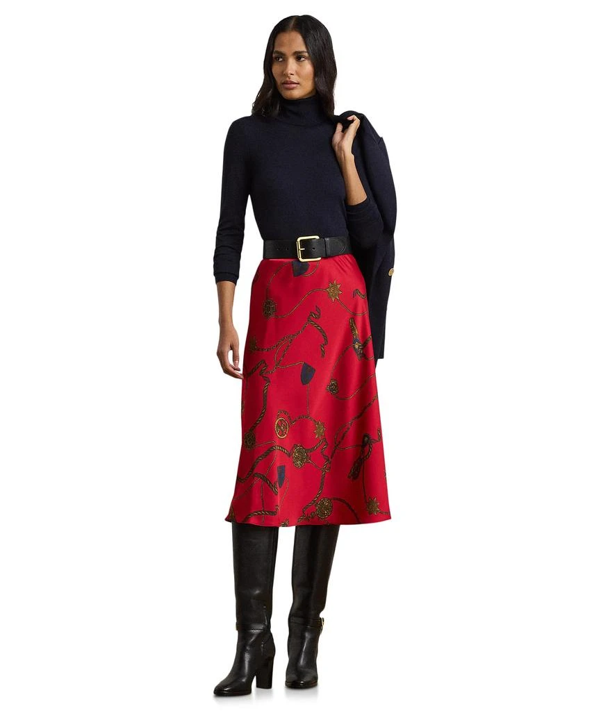 Ralph Lauren Belting-Print Satin Charmeuse Midi Skirt 4