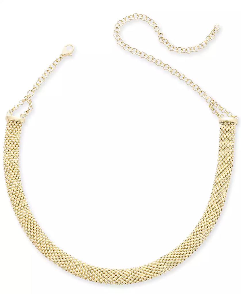 Italian Gold Popcorn Mesh Link Choker Necklace in 14k Gold-Plated Sterling Silver, 13" + 5" extender