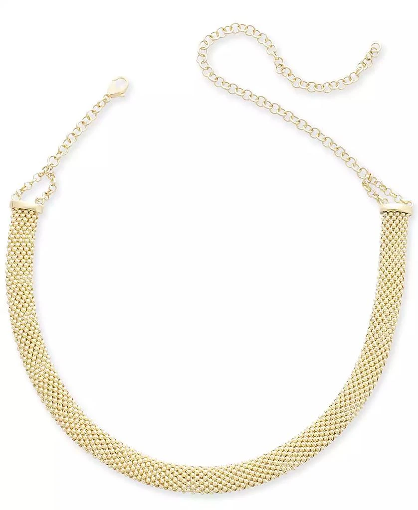 Italian Gold Popcorn Mesh Link Choker Necklace in 14k Gold-Plated Sterling Silver, 13" + 5" extender 1