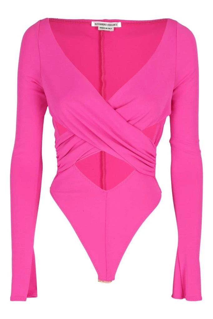 Alessandro Vigilante Fitted Bodysuit With Deep V-Neck And Side Draping