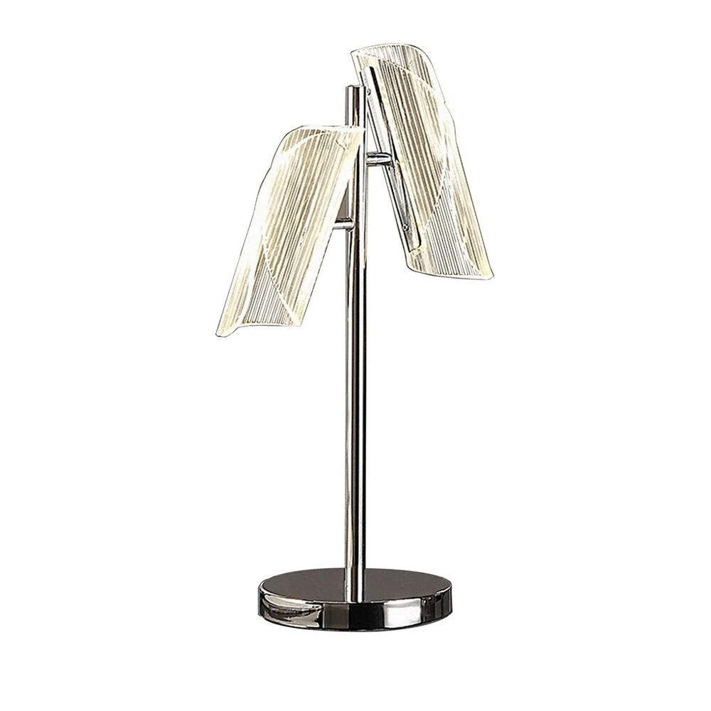 Hivvago Spark 23 Inch Table Lamp, 2 Cylindrical Shades, Bright Nickel Silver Finish