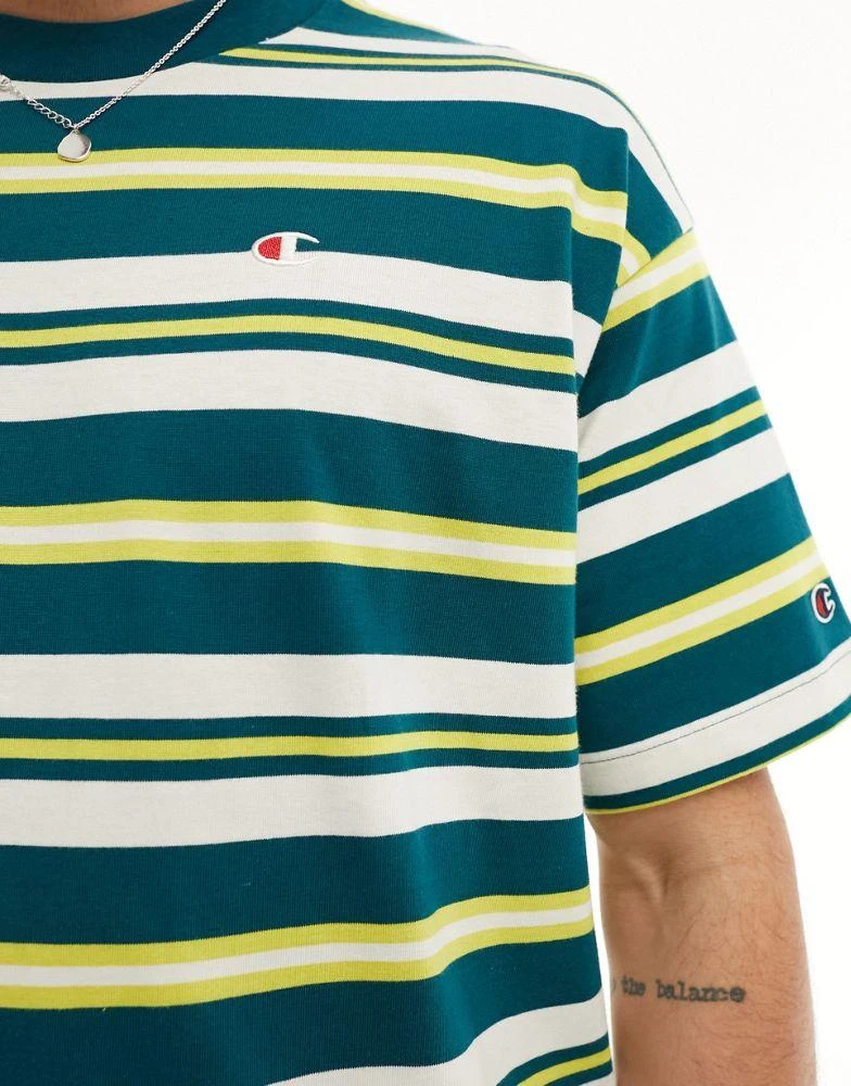 Champion Champion striped t-shirt in green yellow and white 2