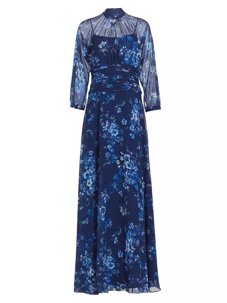 open lace back dress Teri Jon Floral Chiffon Maxi Gown with Long Sleeves Size 4 main image 0