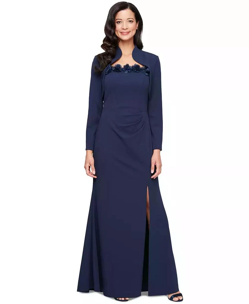 Alex Evenings Petite Flower-Trim Sleeveless Gown & Jacket Set 1