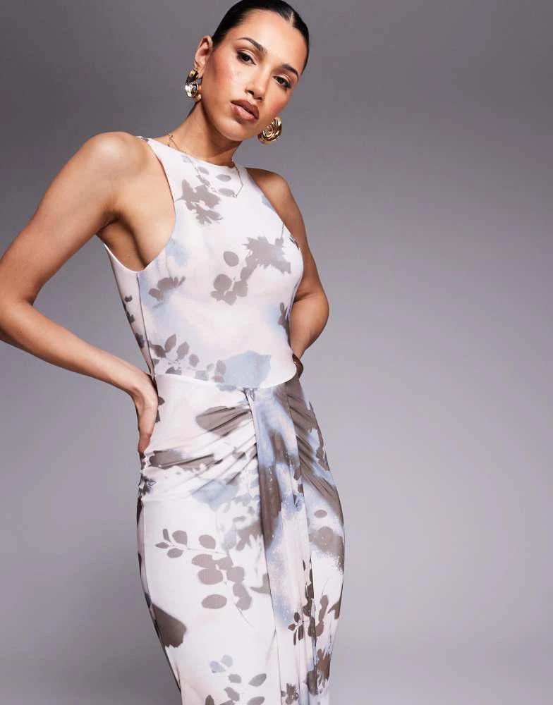 Shop ASOS DESIGN mesh slash neck open back midi dress with sash detail in  abstract floral print on Sale at BeyondStyle  Get 45% Off ASOS DESIGN mesh  slash neck open back