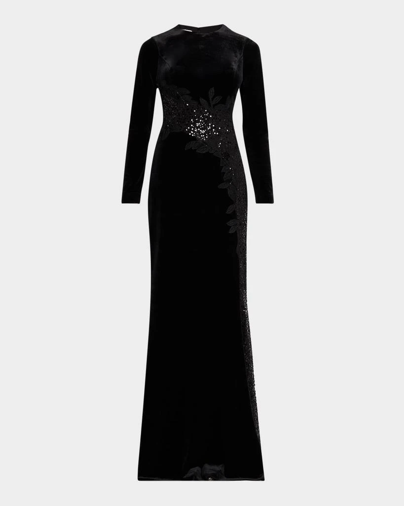 sachin and babi light blue dress Teri Jon Jacquard Portrait Ruched Neckline Gown- Navy/Black  By Request