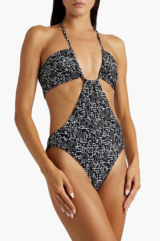 ROSETTA GETTY Ruched cutout printed halterneck swimsuit 2