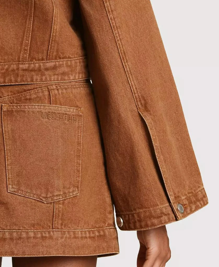 Avec Les Filles Women
s Crop Trucker Crew Neck Jacket 4