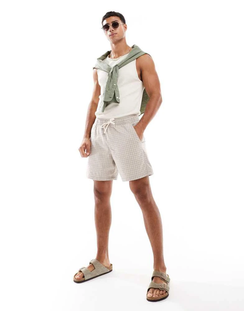 HOLLISTER Hollister linen pull on check short in brown 1