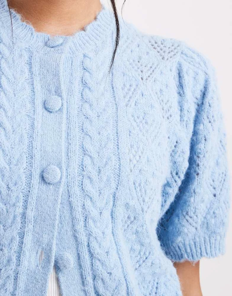 Levi
s Levi
s pointelle knitted short sleeve cardigan in baby blue 4