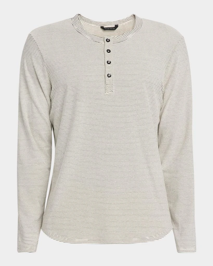 MONFRÈRE Men's Hairline Stripe Long-Sleeve Henley T-Shirt 1