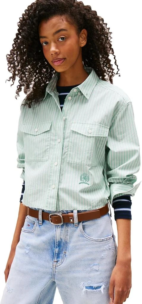 Tommy Hilfiger Tommy Jeans Women's Crop Cotton Shirt with Embroidered Crest Detail