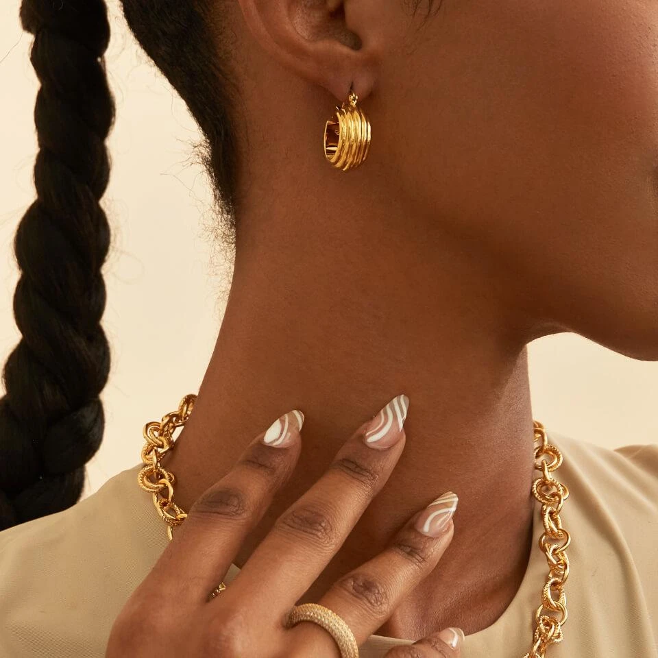 Oma The Label Oma The Label The Mini Adler 18 Karat Gold-Plated Striped Hoop Earrings 3
