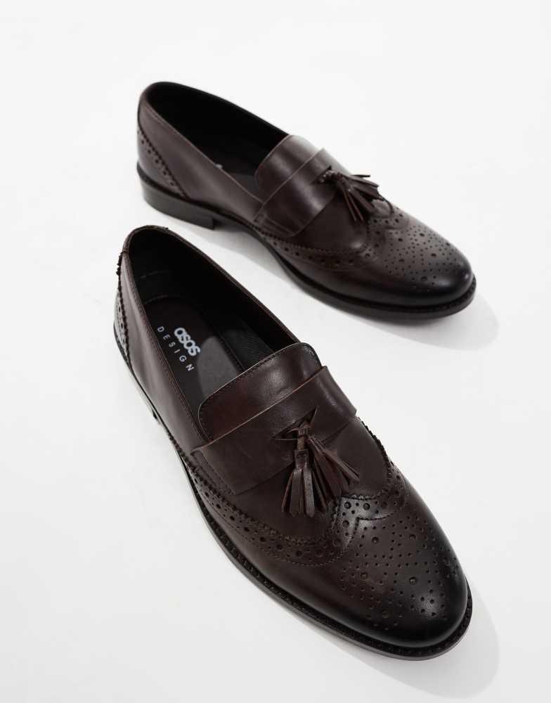 ASOS ASOS DESIGN brogue loafer in brown leather with tassel