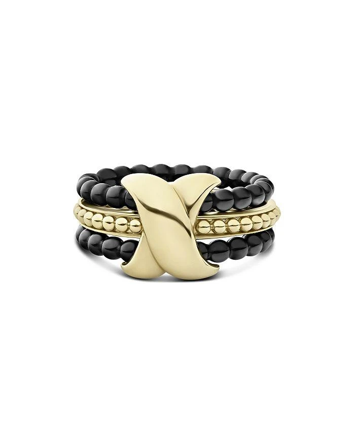 LAGOS Meridian 18K Yellow Gold & Ceramic Caviar Stack Ring 5